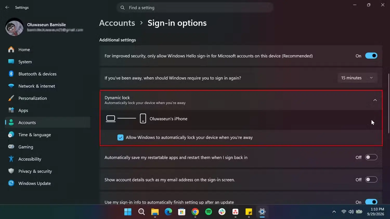 قابلیت قفل پویای Windows
