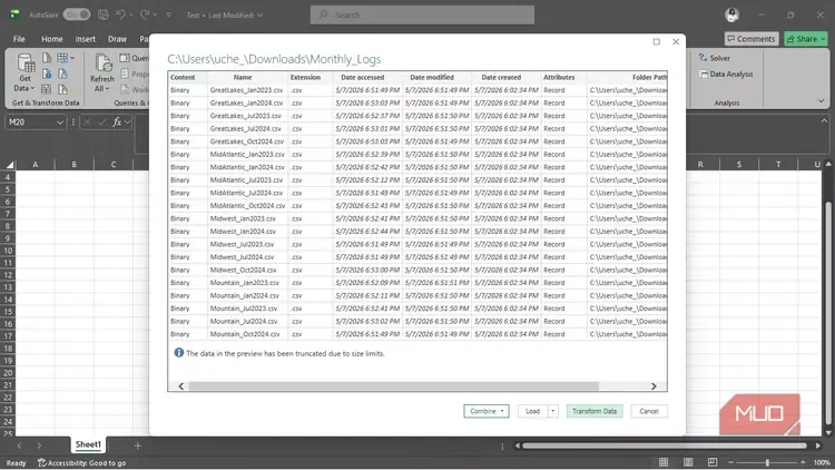 پیشنمایش پروندههای csv آماده ورود به Power Query در Excel