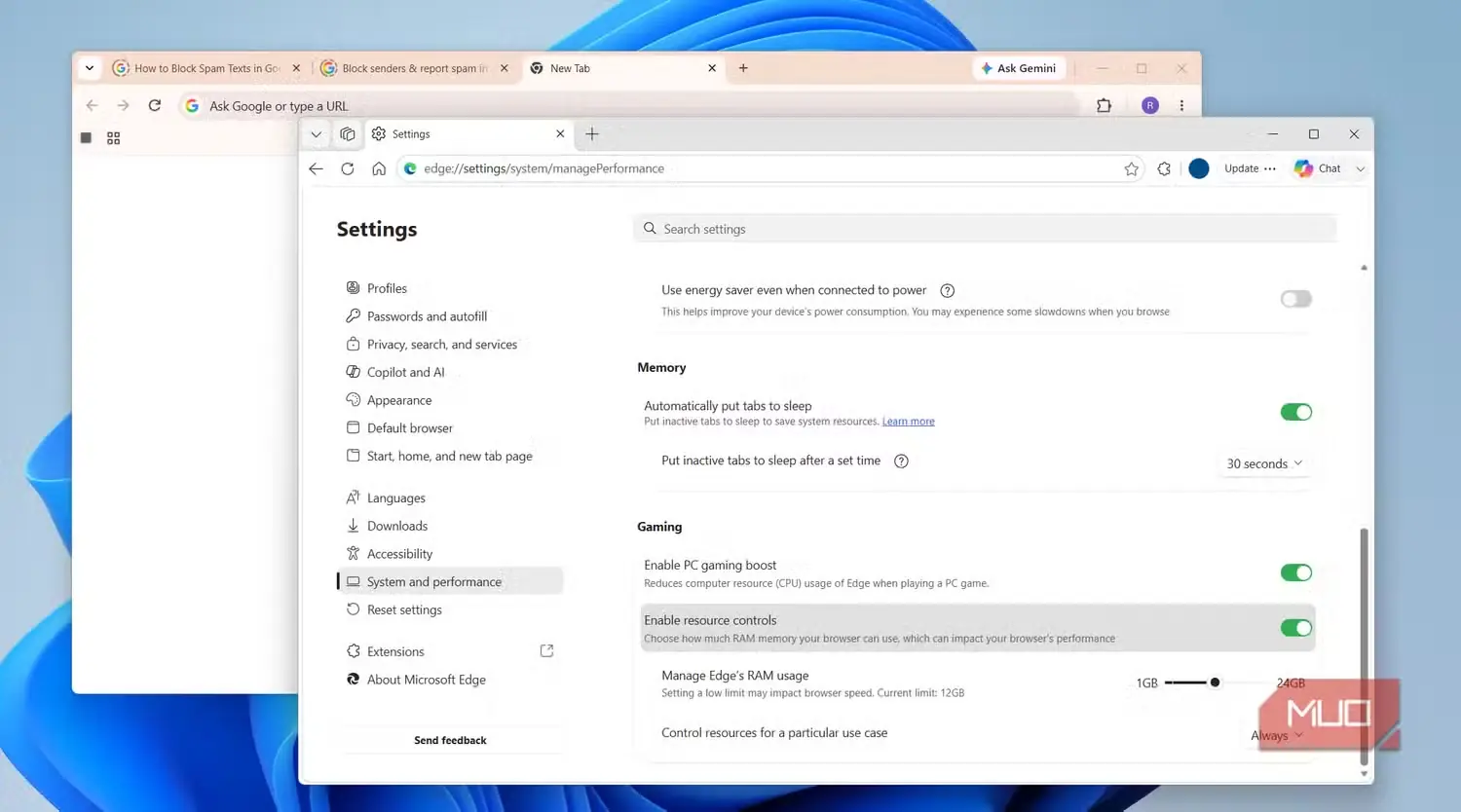 نمایش قابلیت محدودسازی رم در Edge
