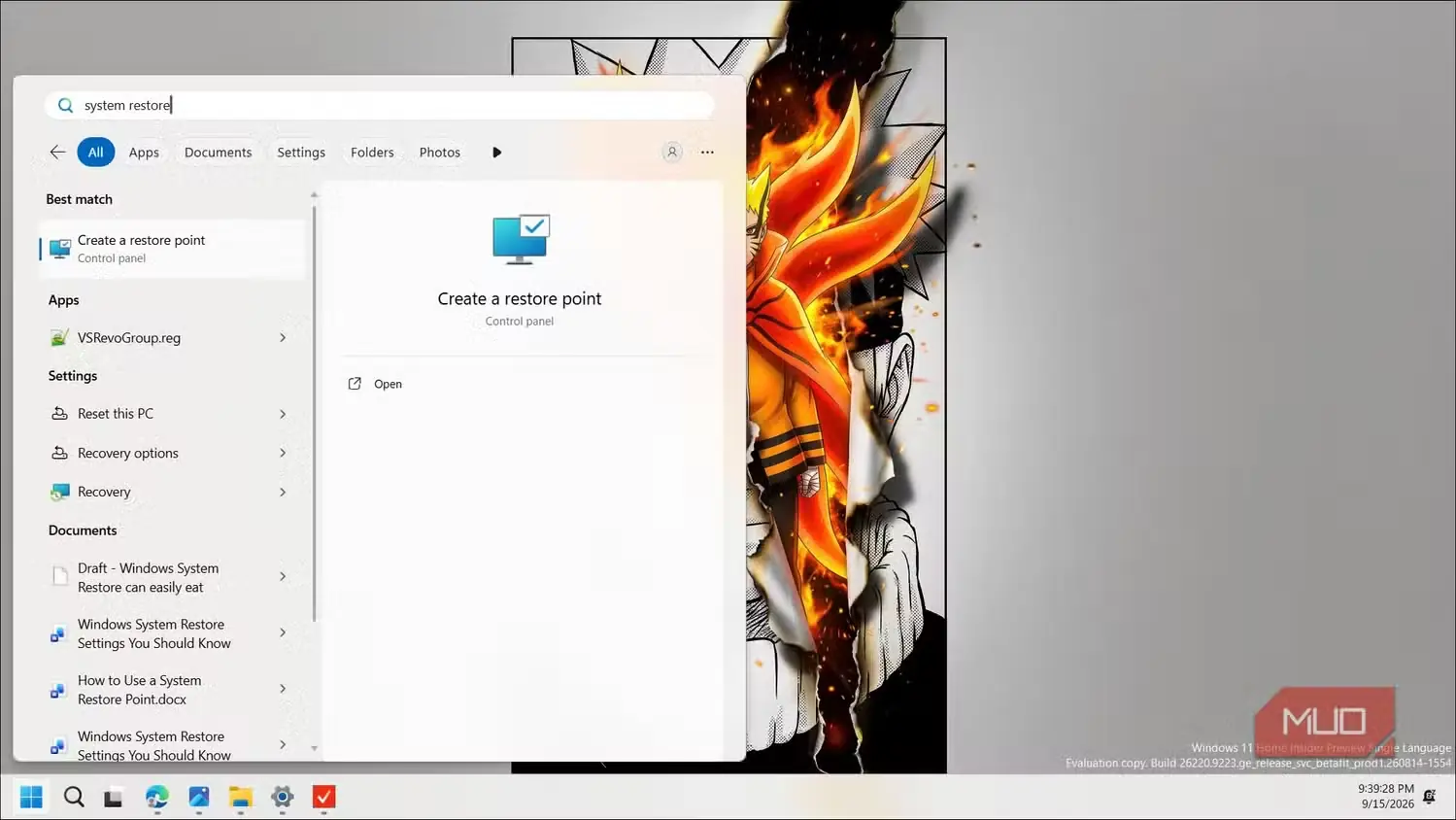 نتایج جستوجوی بازیابی سیستم Windows در لپتاپ ASUS Vivobook S14 Flip