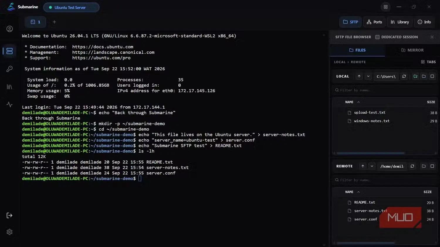 پوشههای محلی و راهدور SFTP در Submarine، تصویر 15