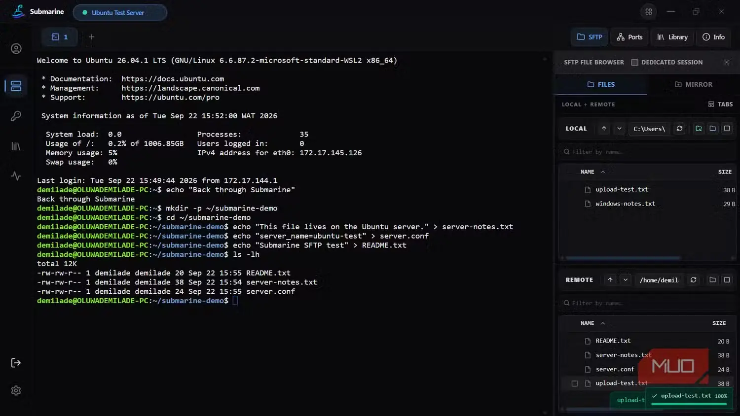 روند بارگذاری فایل با SFTP در Submarine، تصویر 16