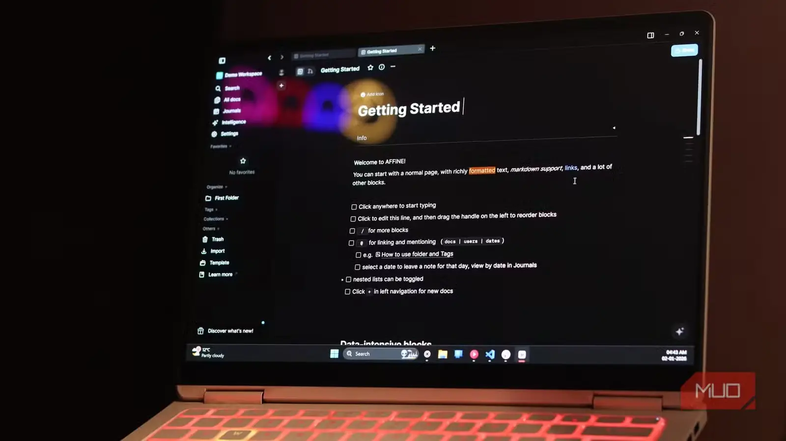 اجرای AFFiNE در محیط Windows 11