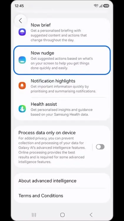 نمای سوم قابلیت Samsung Now Nudge