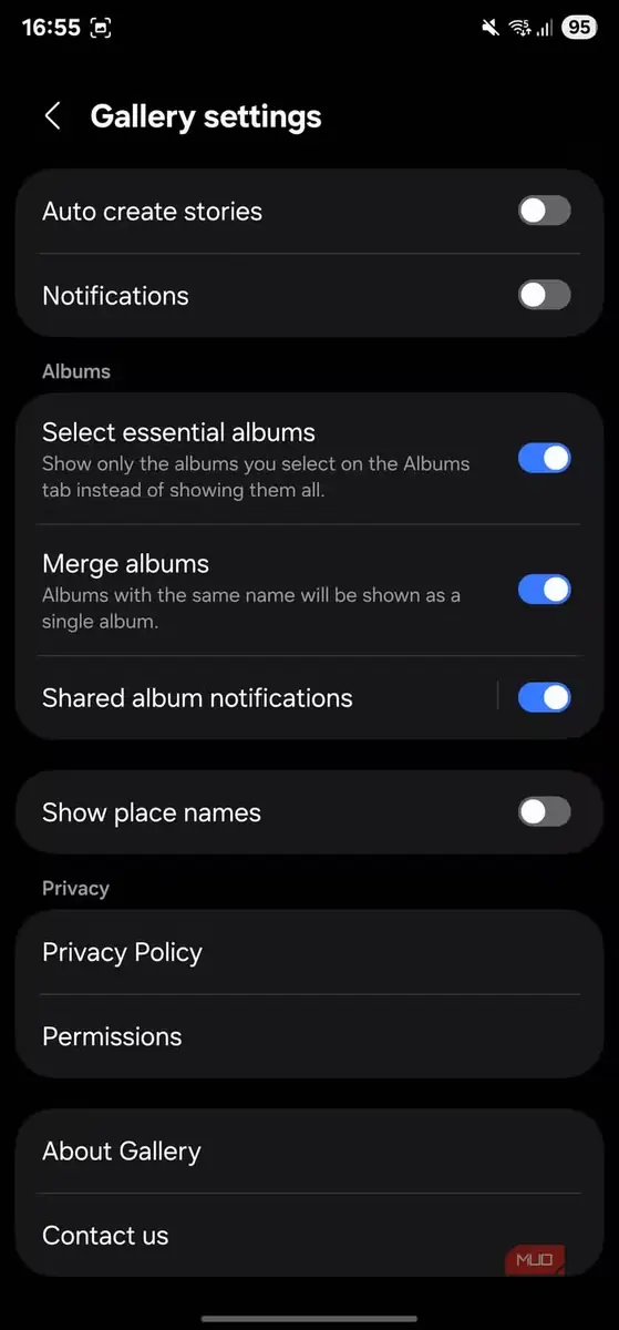 تنظیمات برنامه گالری Samsung