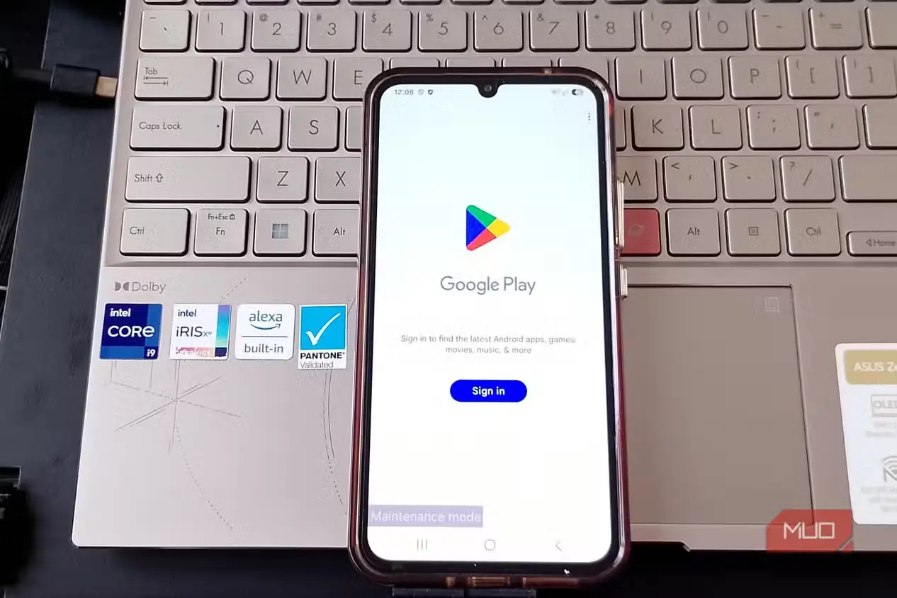 صفحه ورود به Google Play در گوشی Galaxy هنگام فعالبودن حالت تعمیر و نگهداری