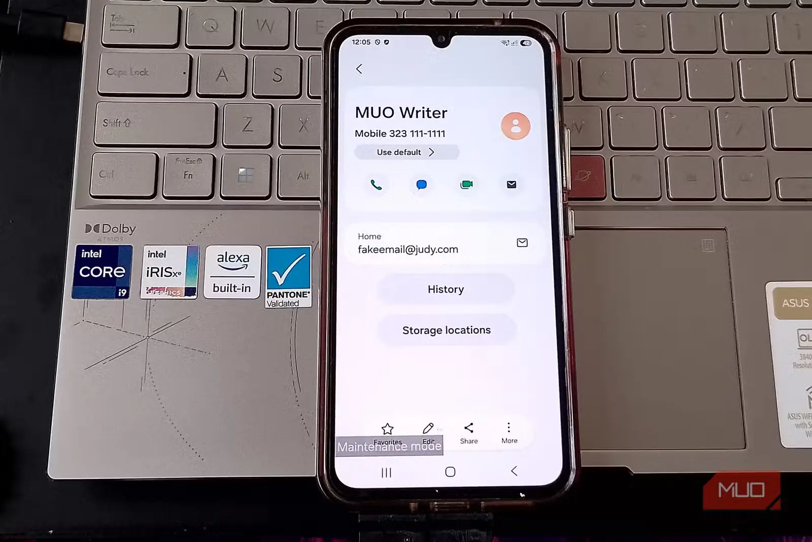مخاطب ساختگی MUO Writer که هنگام فعالبودن حالت تعمیر و نگهداری Samsung ساخته شده است