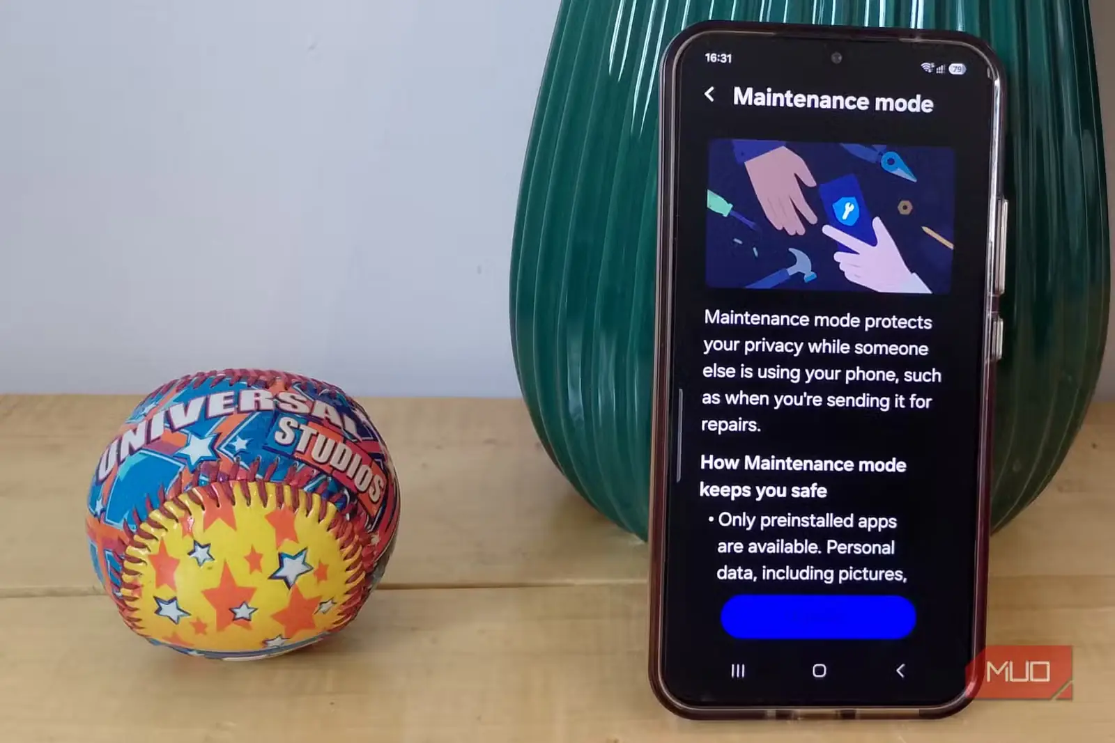 صفحه حالت تعمیر و نگهداری Samsung با توضیح چگونگی محافظت از دادههای شخصی هنگام تعمیر