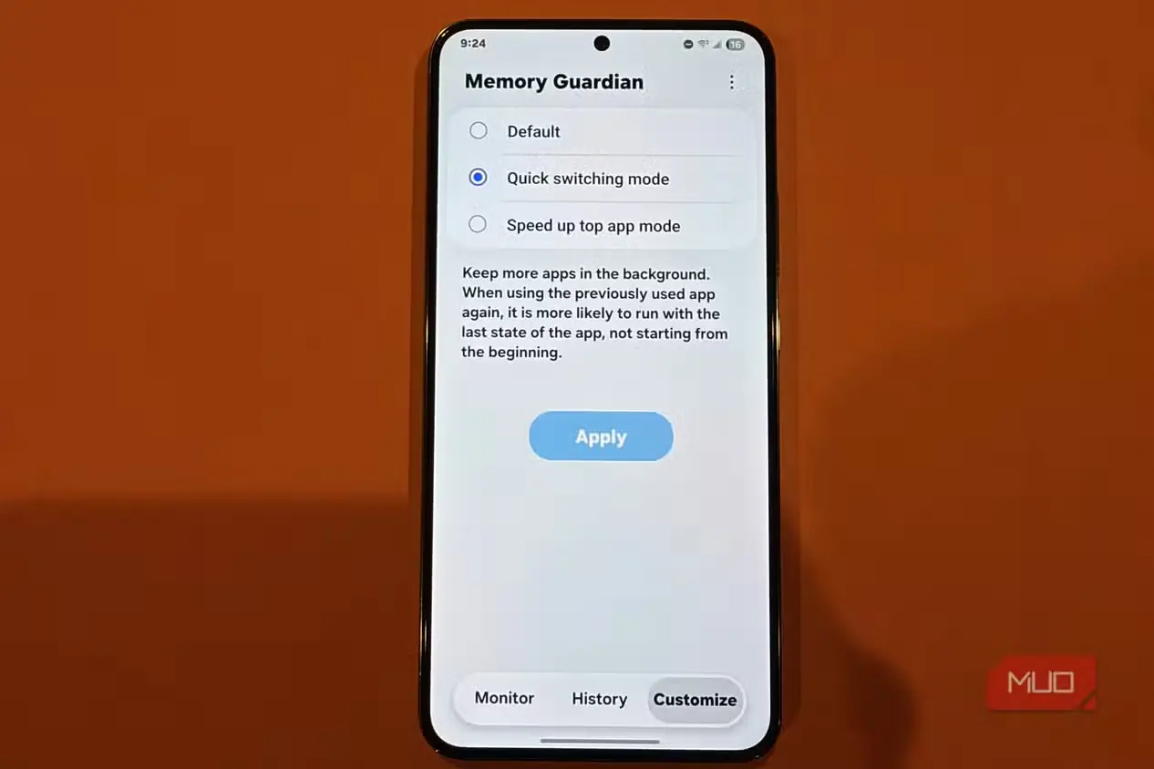 صفحهٔ انتخاب حالت در ابزار Memory Guardian