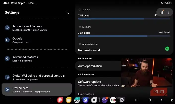 کندی بخش تنظیمات در تبلت Tab A11