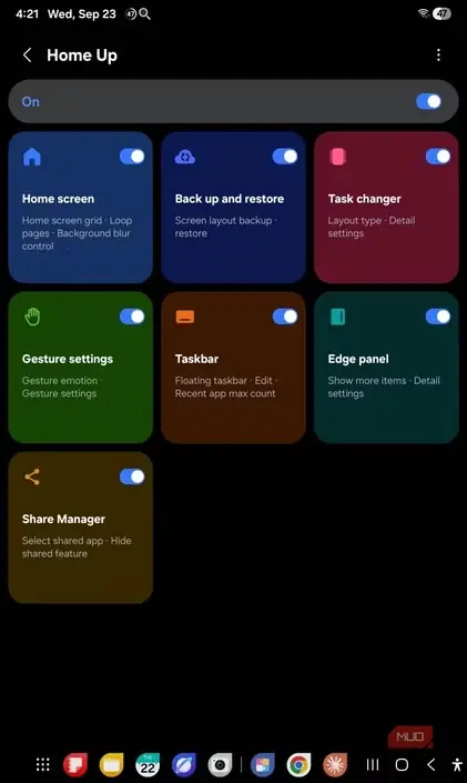 نمای ماژول Home Up از Good Lock روی تبلت Tab A11