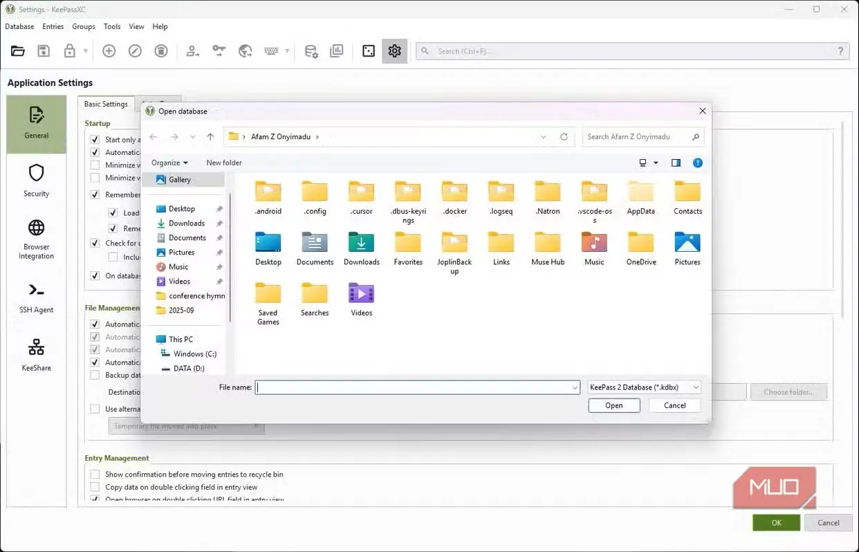 جستوجوی پایگاه داده محلی KeePassXC