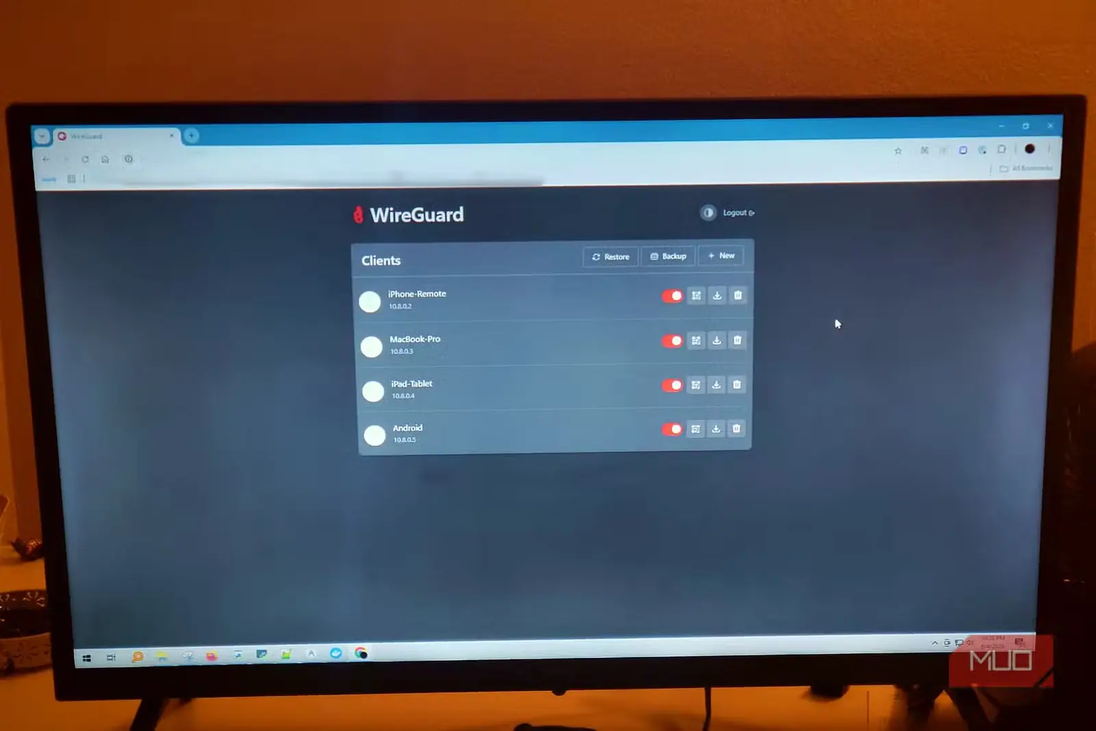 نمایش WireGuard روی صفحهنمایش رایانه