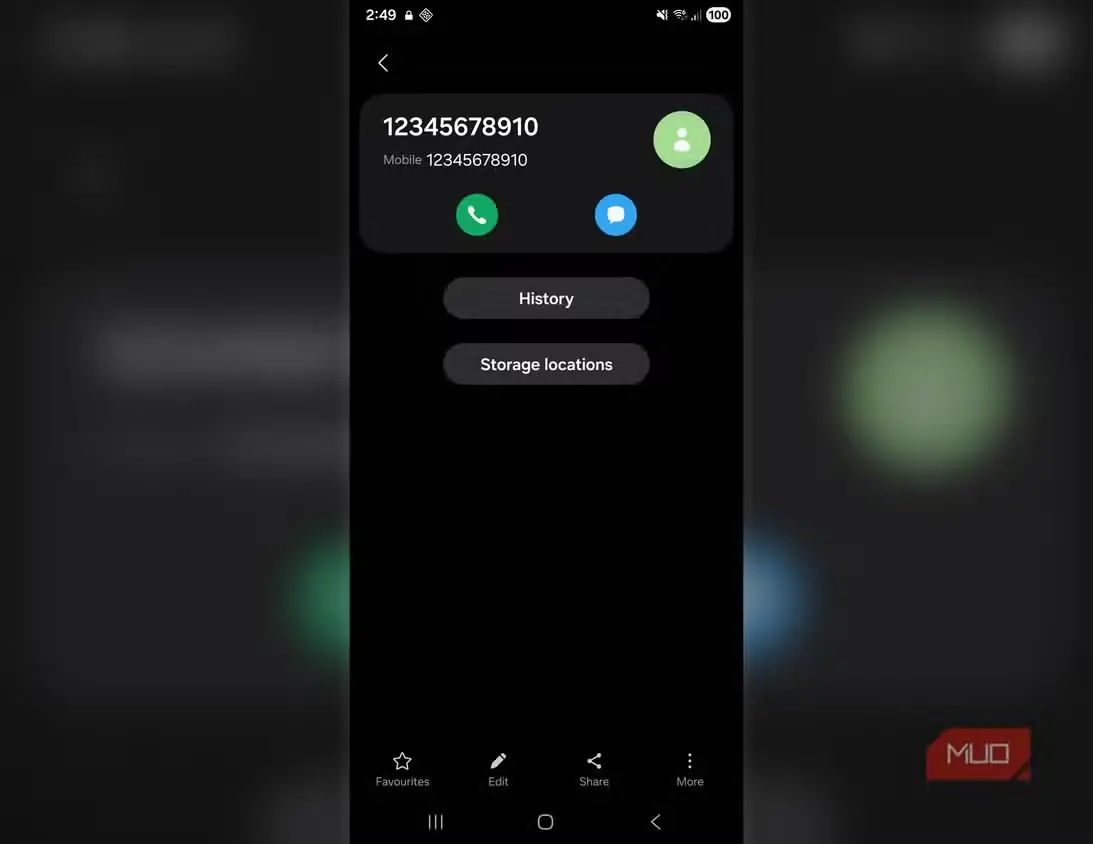 مخاطب ساختگی افزودهشده با نام Duress Test Contact در فهرست مخاطبان