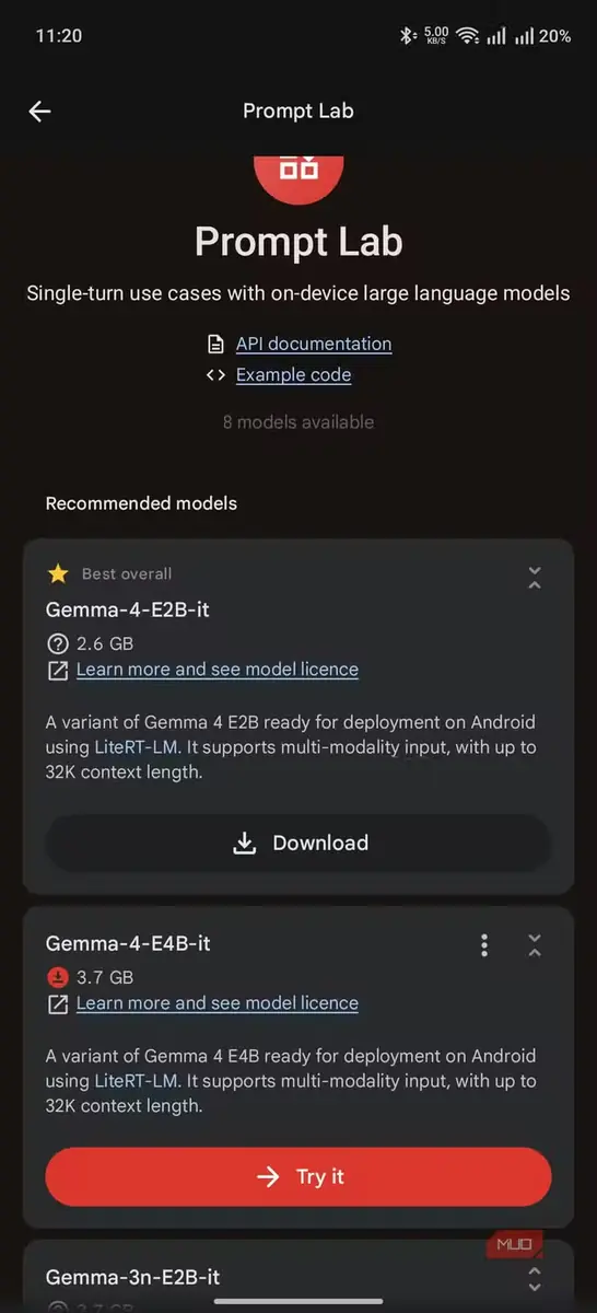 نمای کلی آزمایشگاه اعلان در Google Edge AI Gallery