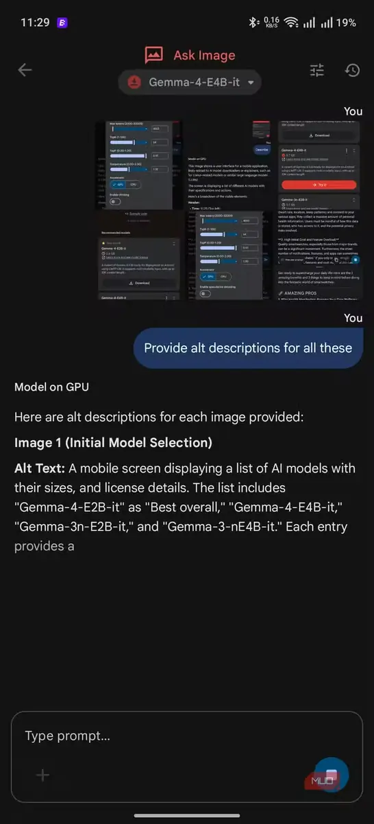 پاسخ Edge Gallery به درخواست نگارش توضیحات جایگزین تصویر