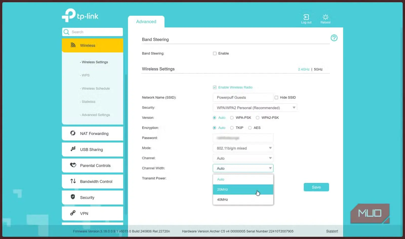 تنظیمات باند وایفای در روتر Archer C5