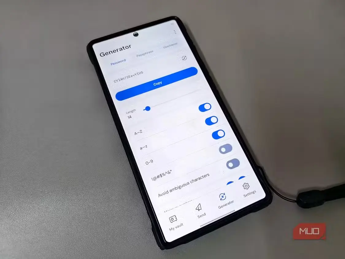 رابط ساخت گذرواژه در برنامه موبایل Bitwarden