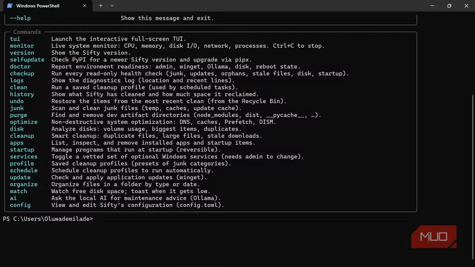 نمایش فرمانهای راهنمای منو در Windows PowerShell