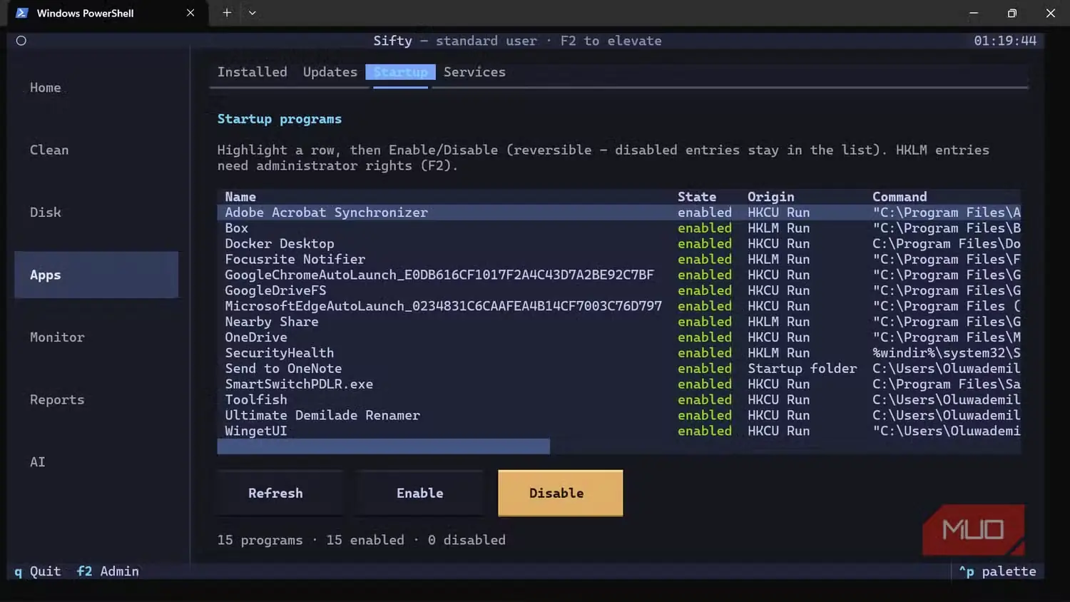 نمایش فهرست برنامههای هنگام راهاندازی در Windows PowerShell