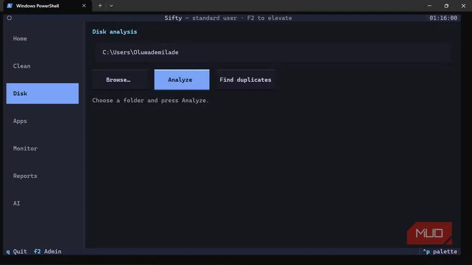 اجرای ابزار تحلیل دیسک در Windows PowerShell
