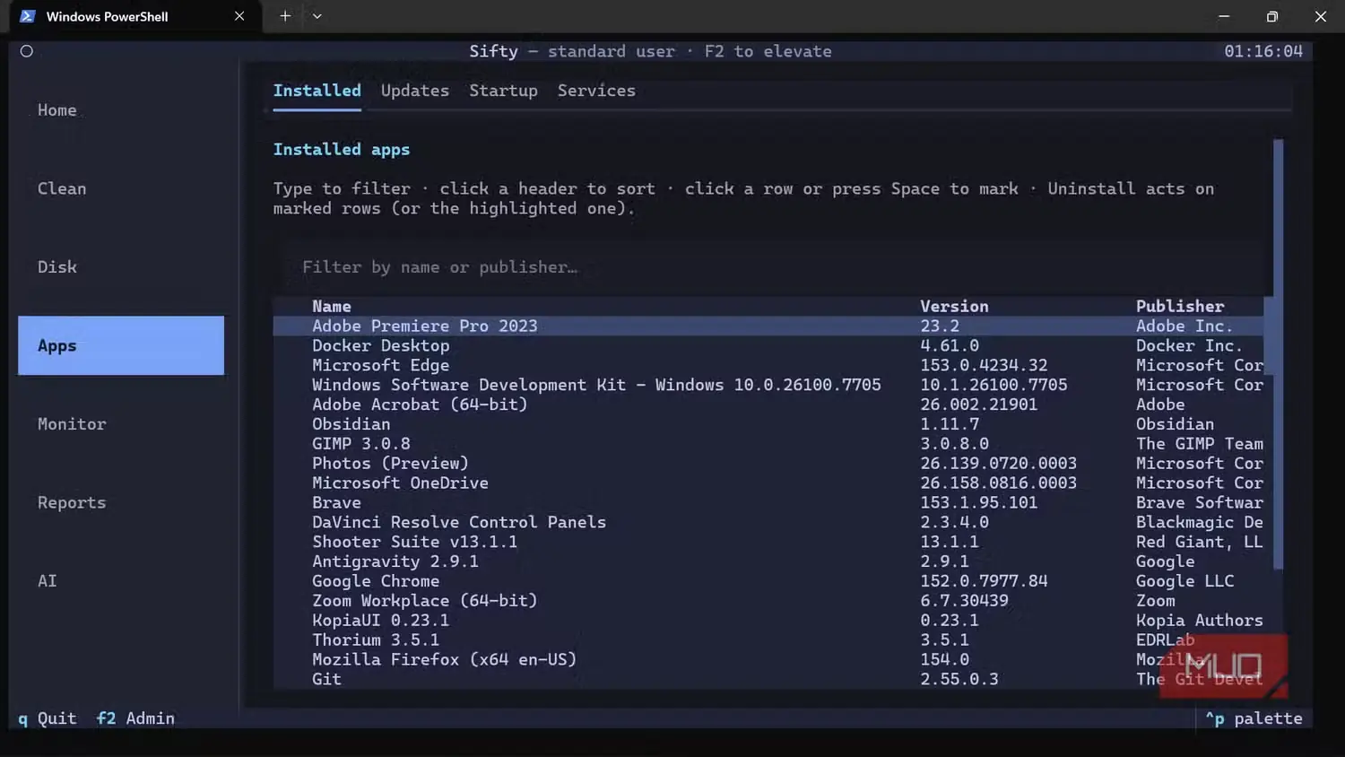 نمایش برنامههای نصبشده در مدیر برنامهٔ Windows PowerShell