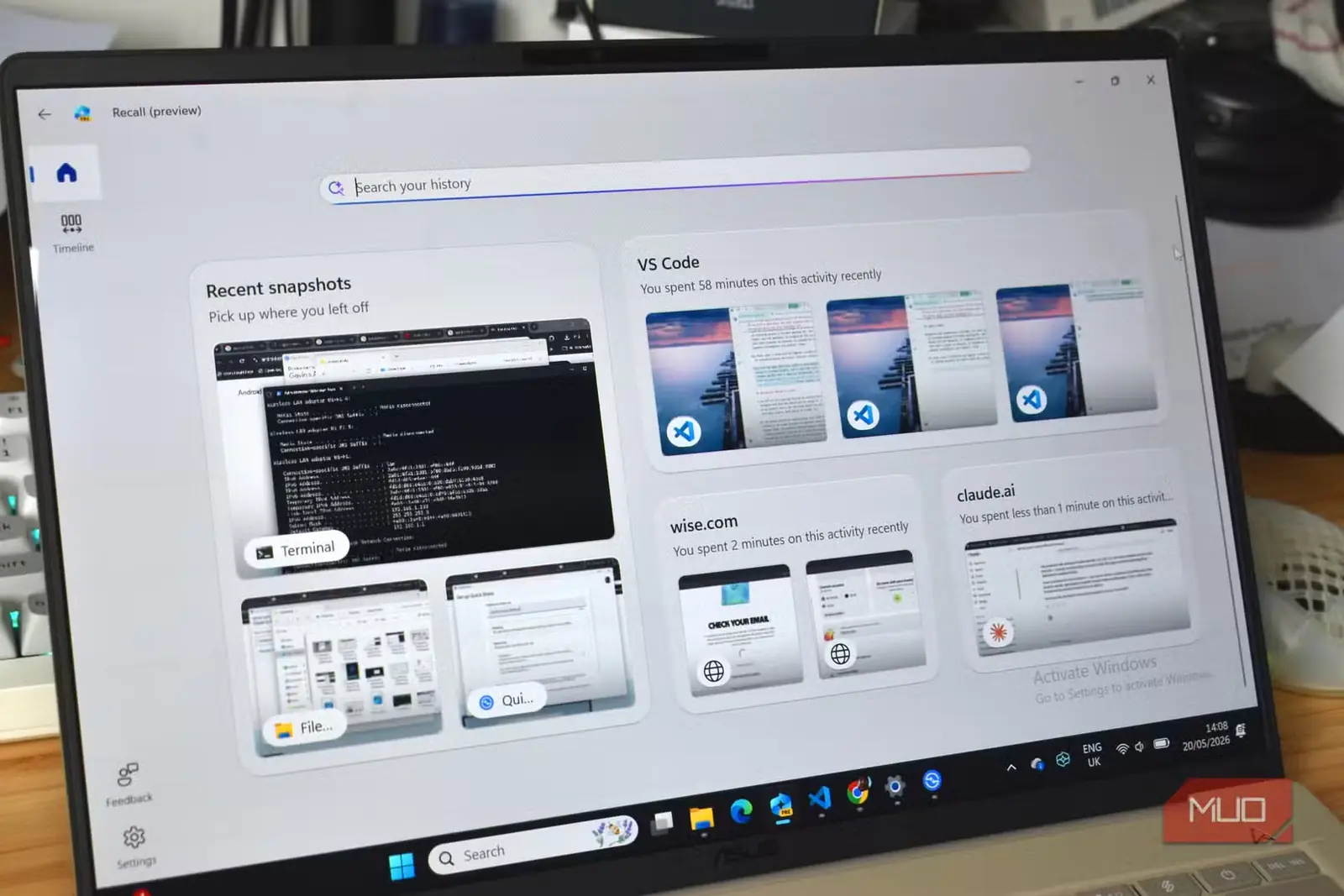 نمای قابلیت Microsoft Recall در Windows 11