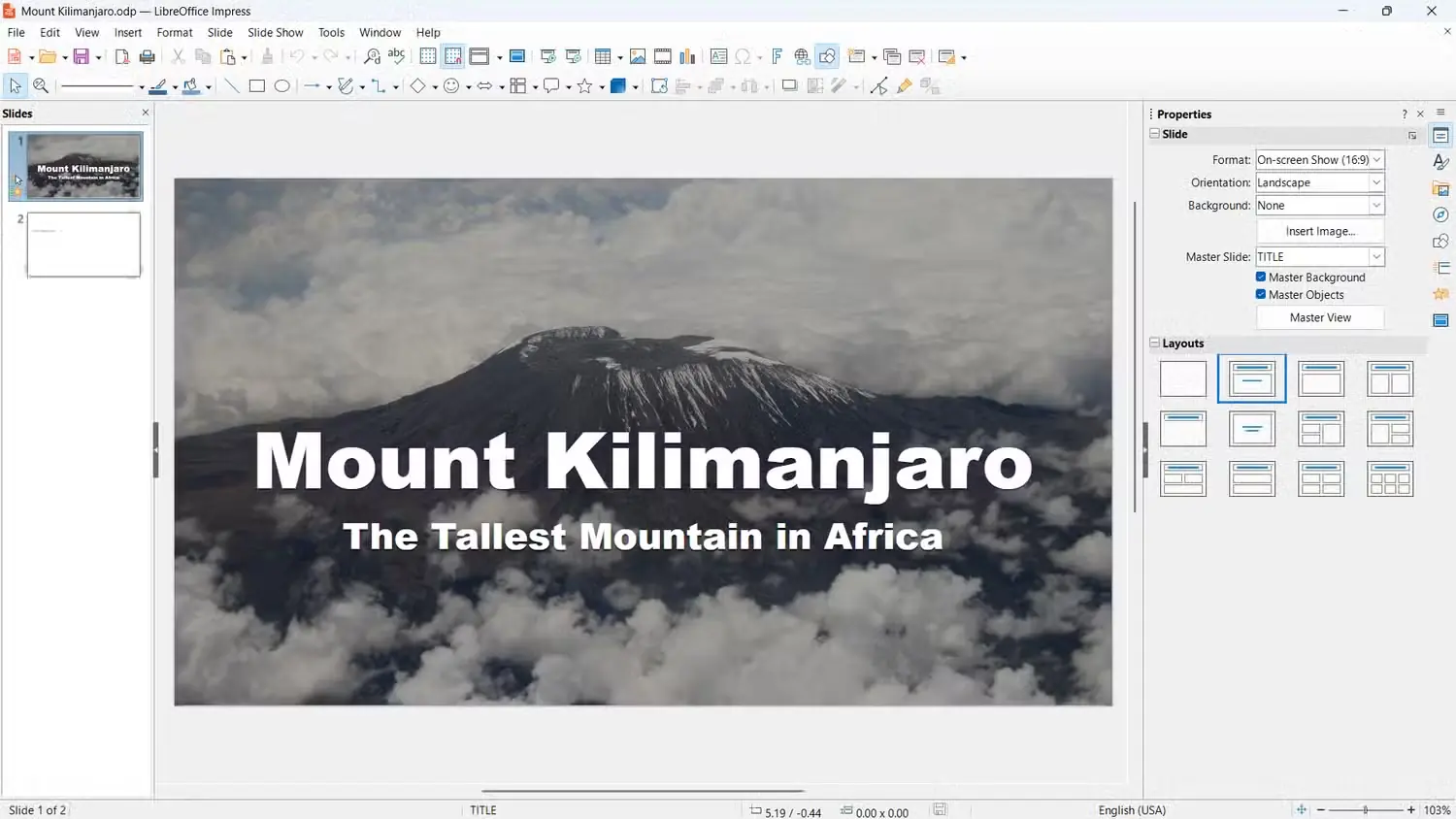 نمای یک ارائه در LibreOffice