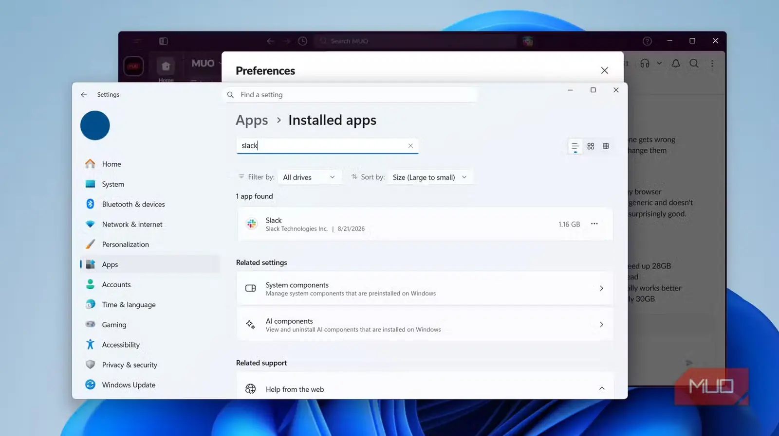 اطلاعات فضای ذخیرهسازی Slack در Windows