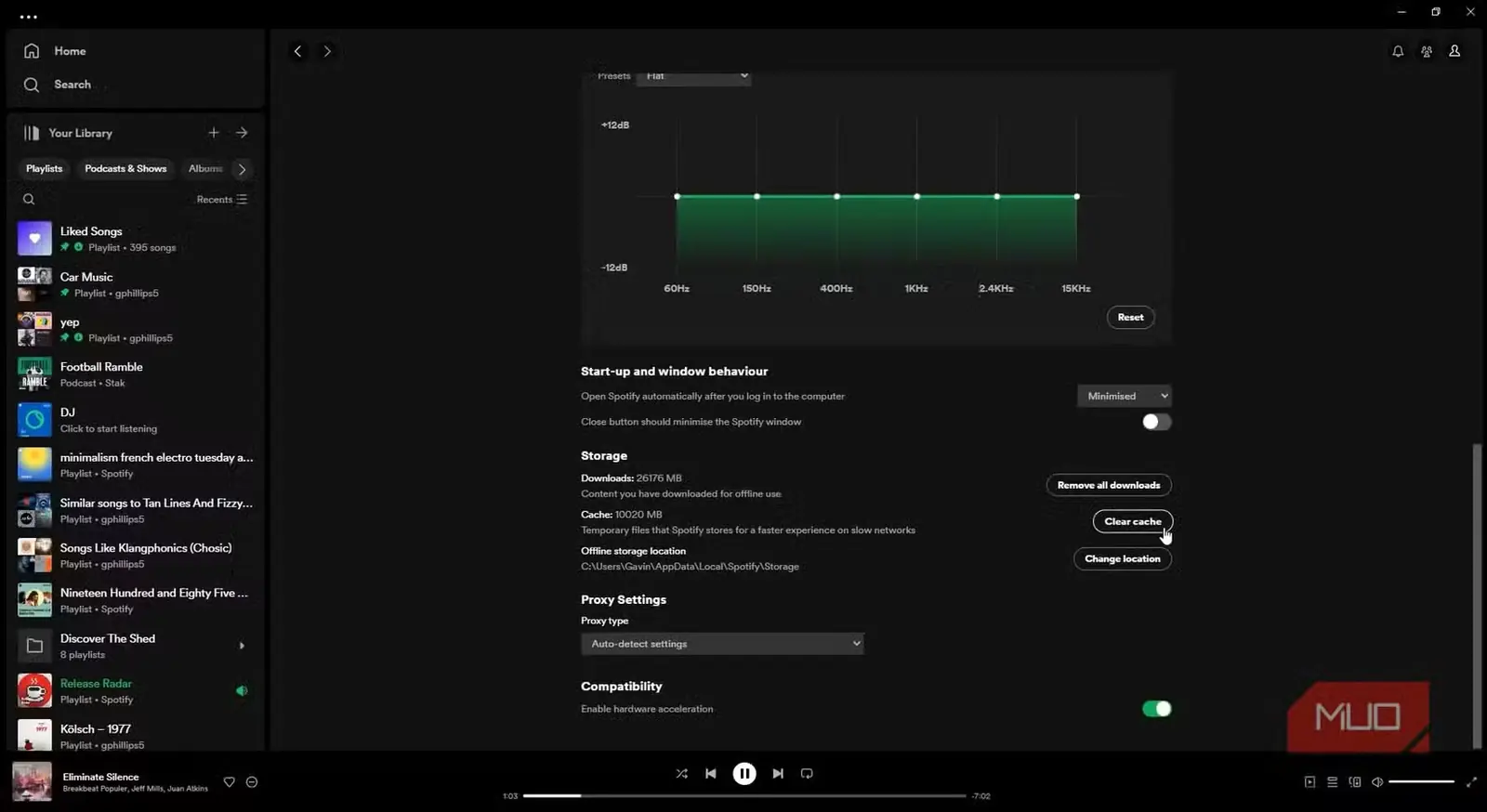 فضای ذخیرهسازی حافظه نهان Spotify در رایانه شخصی