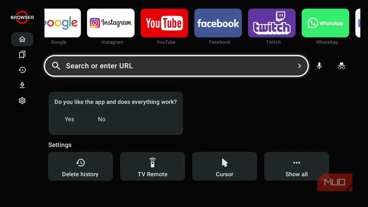 برنامه مرورگر بازشده روی تلویزیون هوشمند
