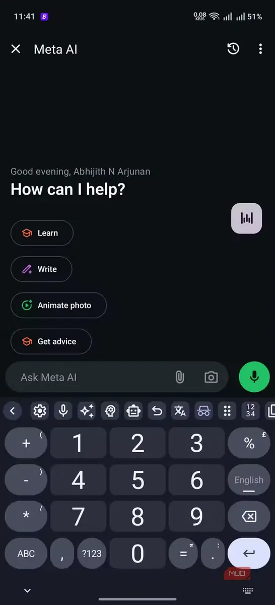 نمای رابط صفحه اعداد در LeanType
