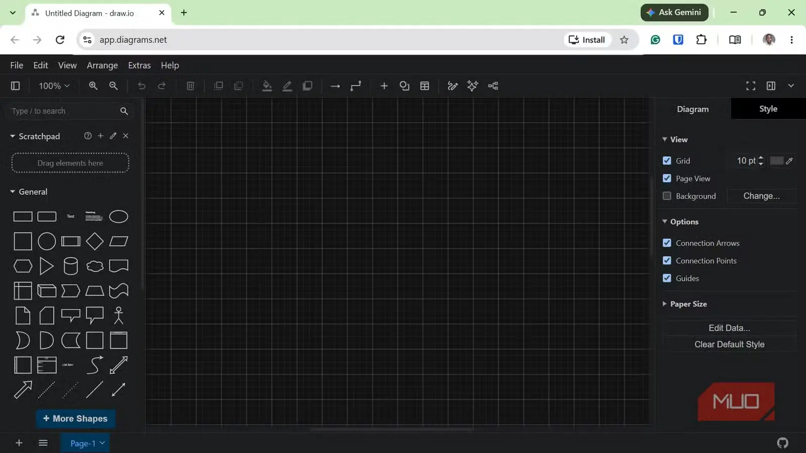 بوم خالی در ویرایشگر روندنمای draw.io