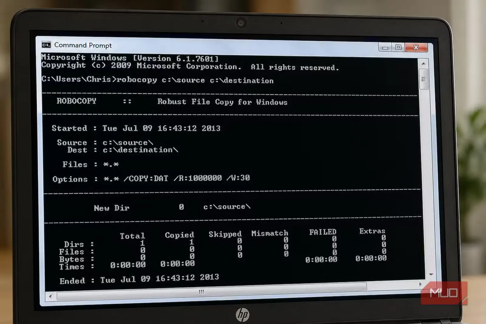 نمایش نتایج robocopy در خط فرمان Windows