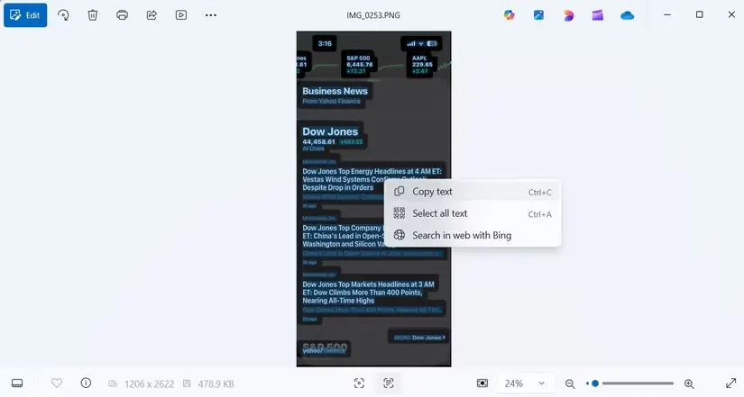 پویش متن تصویر صفحه با برنامه Photos ویندوز