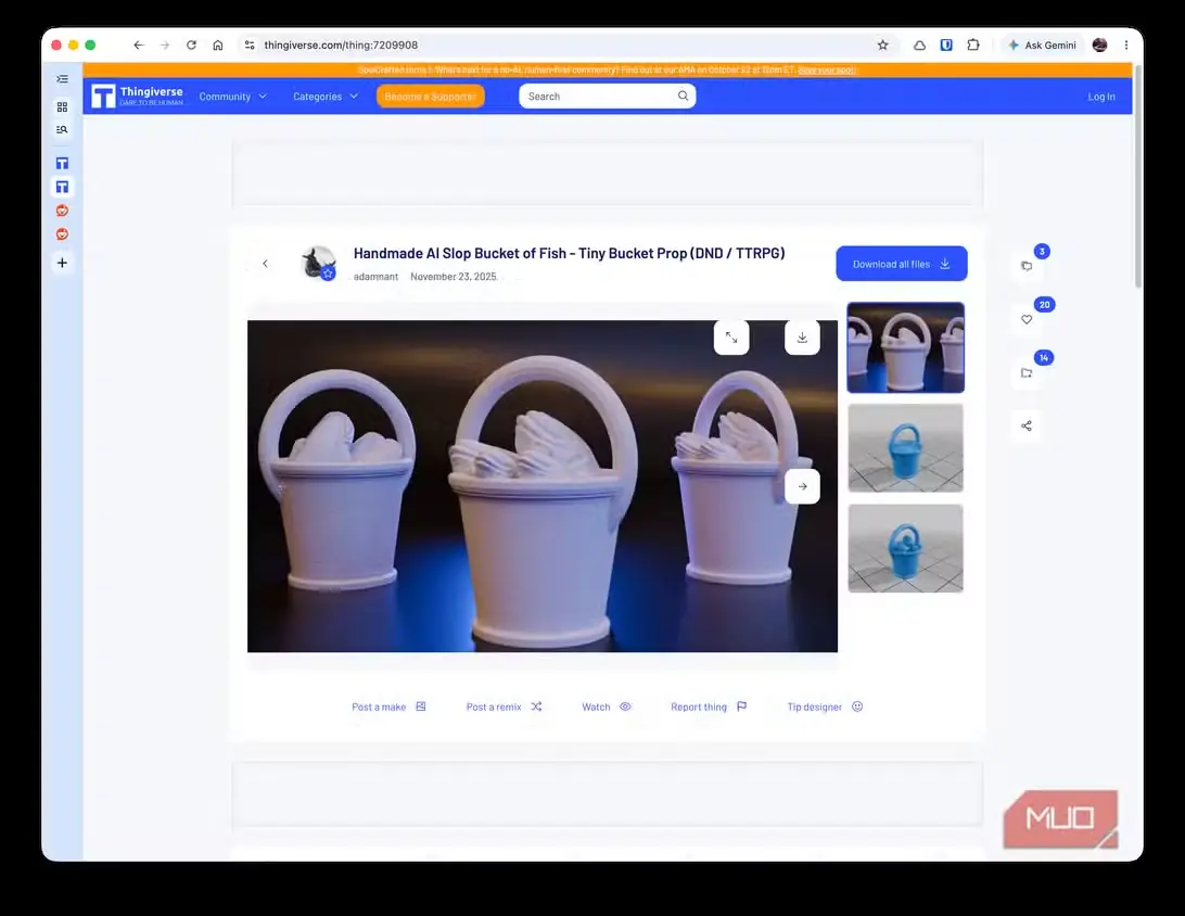 سطل پر از ماهیِ ساختهشده با هوش مصنوعی در Thingiverse