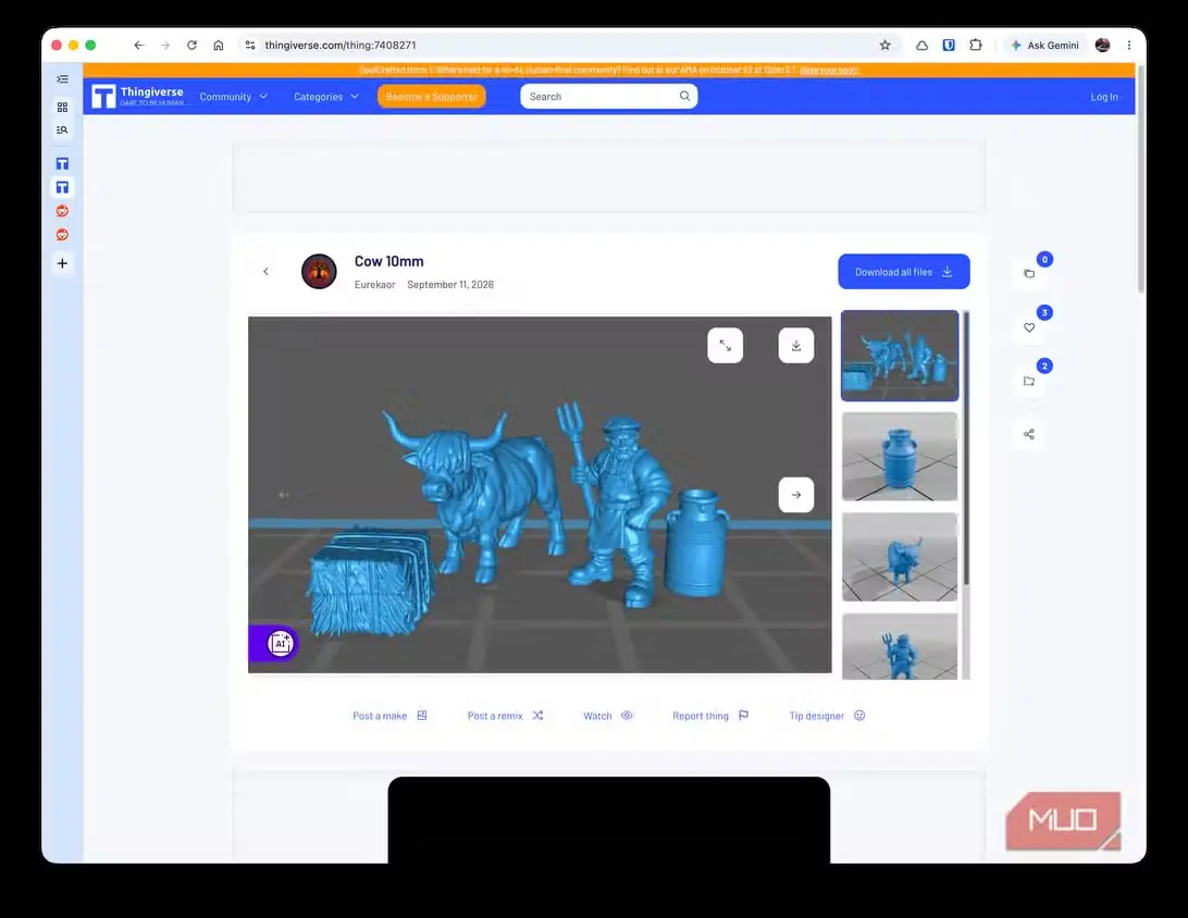 مدل سهبعدی گاو در Thingiverse