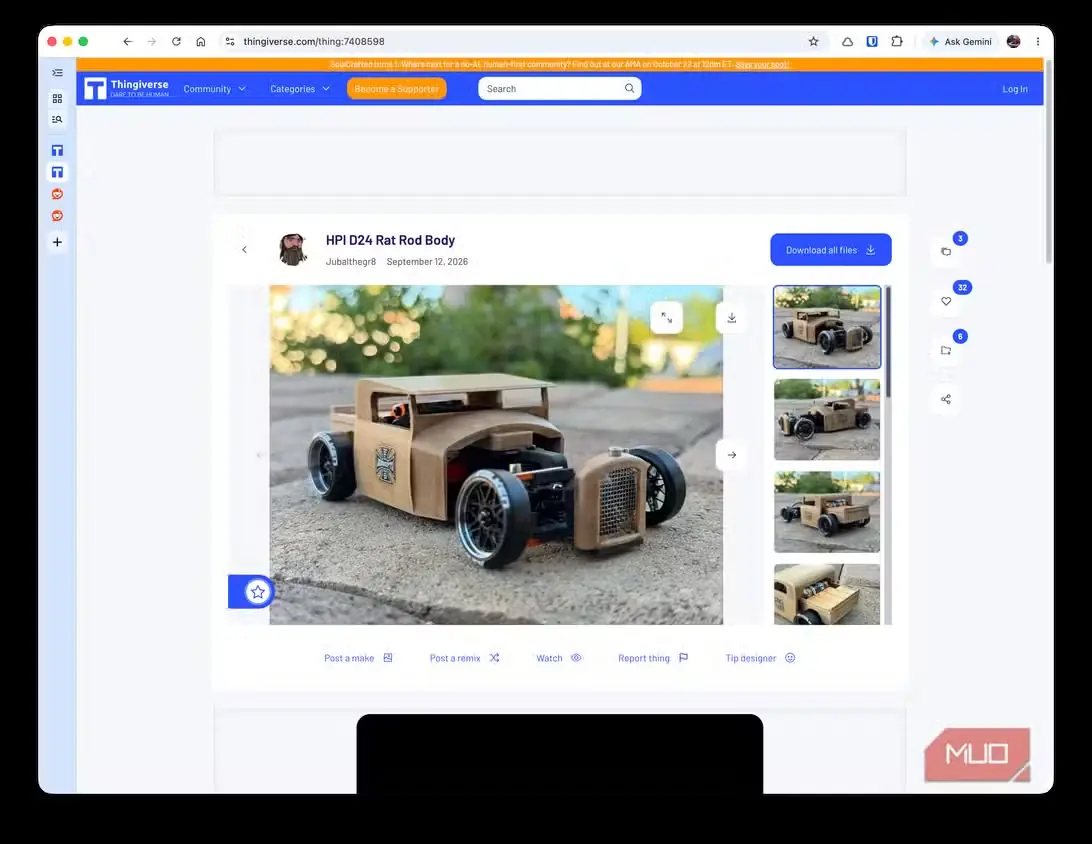 مدل سهبعدی خودرو در Thingiverse