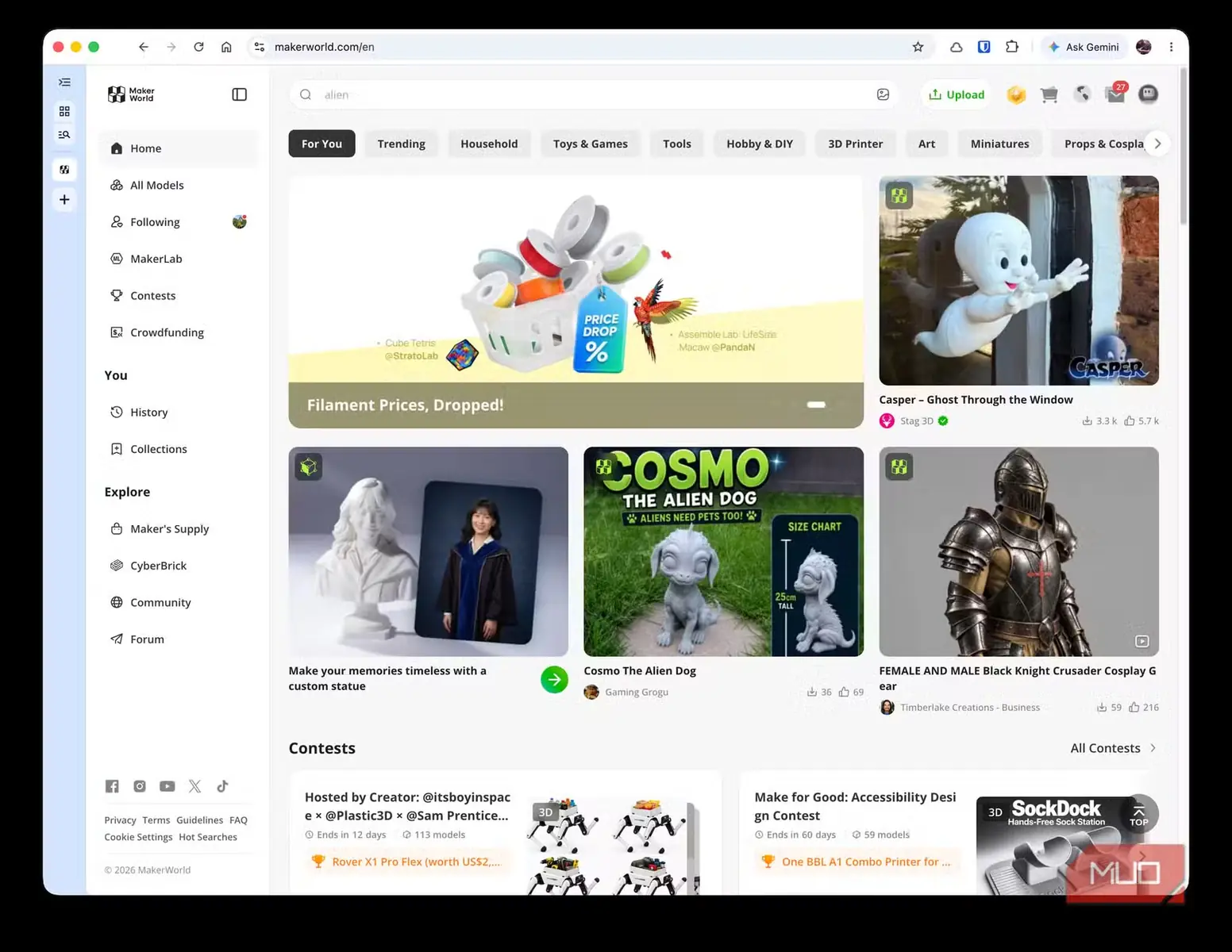 نمایی از وبسایت MakerWorld