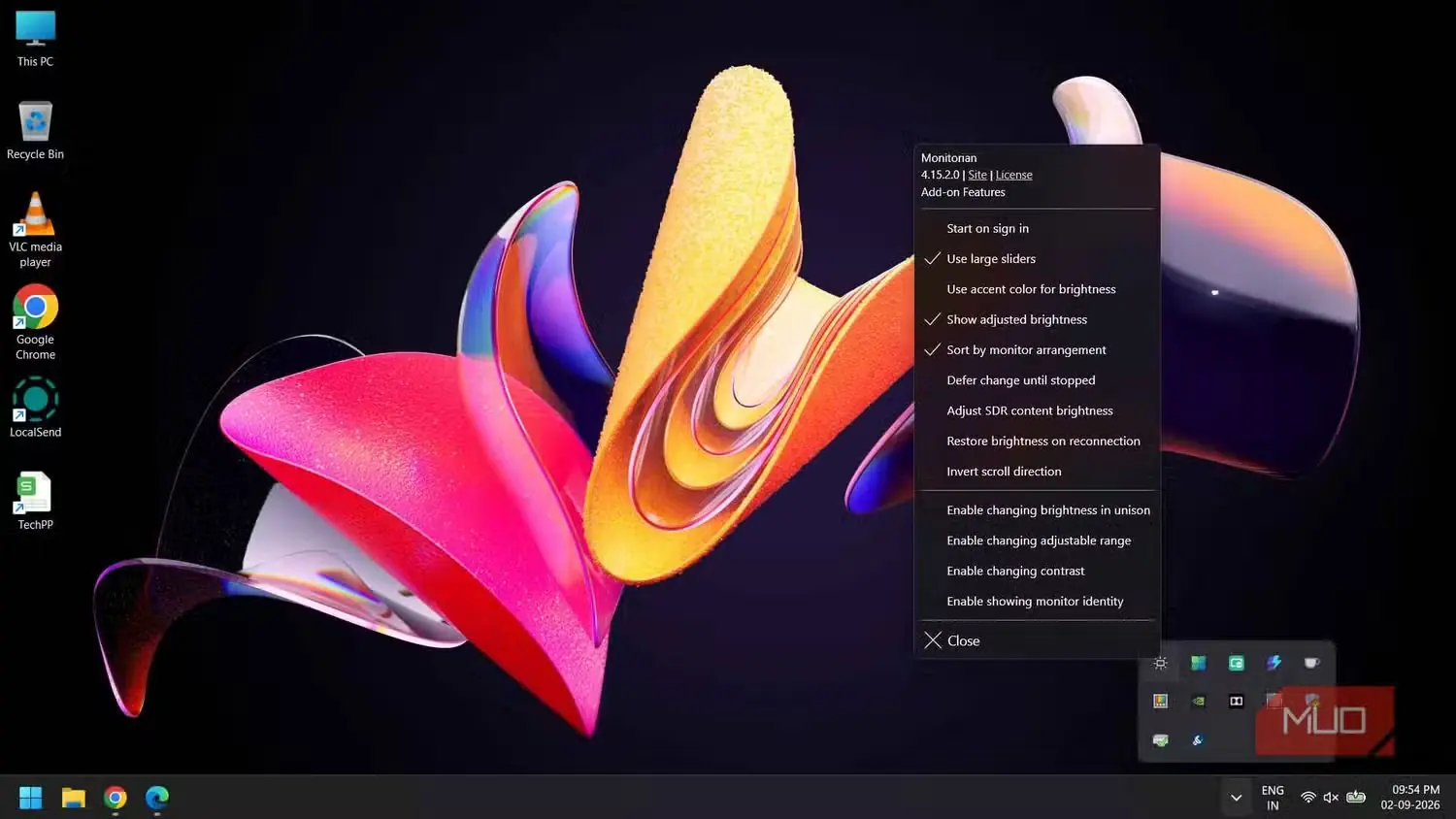 پنل تنظیمات برنامهٔ Monitorian