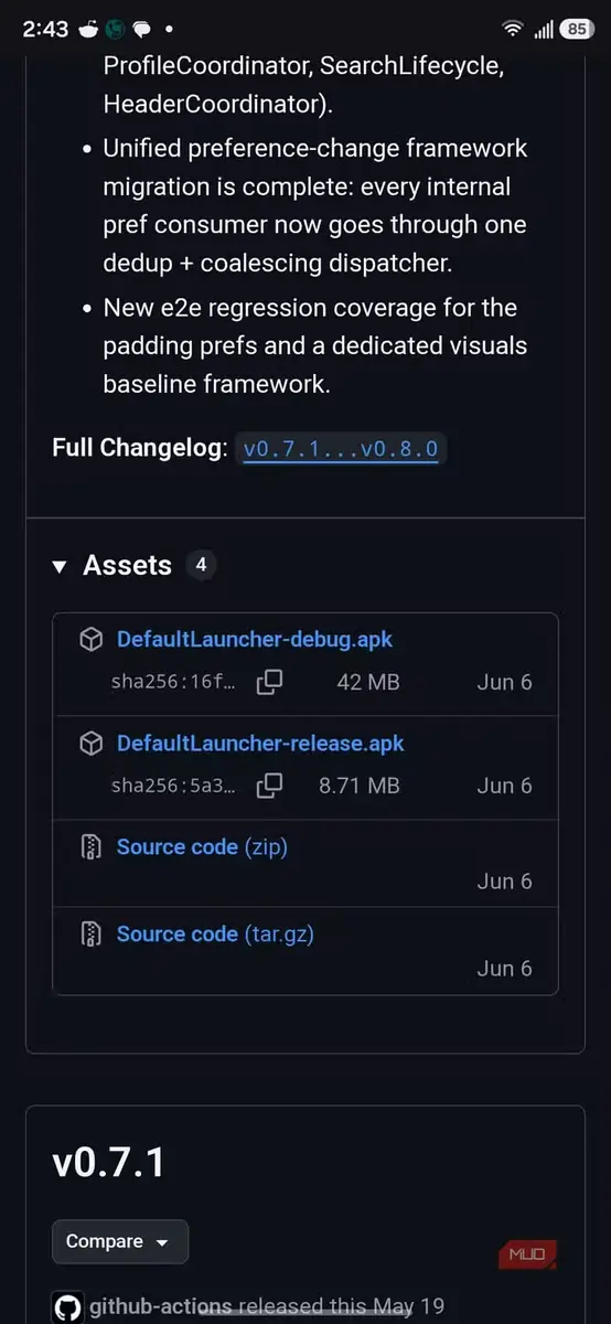 فایلهای APK انتشار v0.8.0 در GitHub