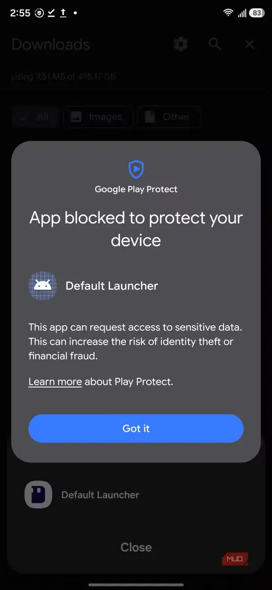 مسدود شدن فایل APK بهدست Play Protect