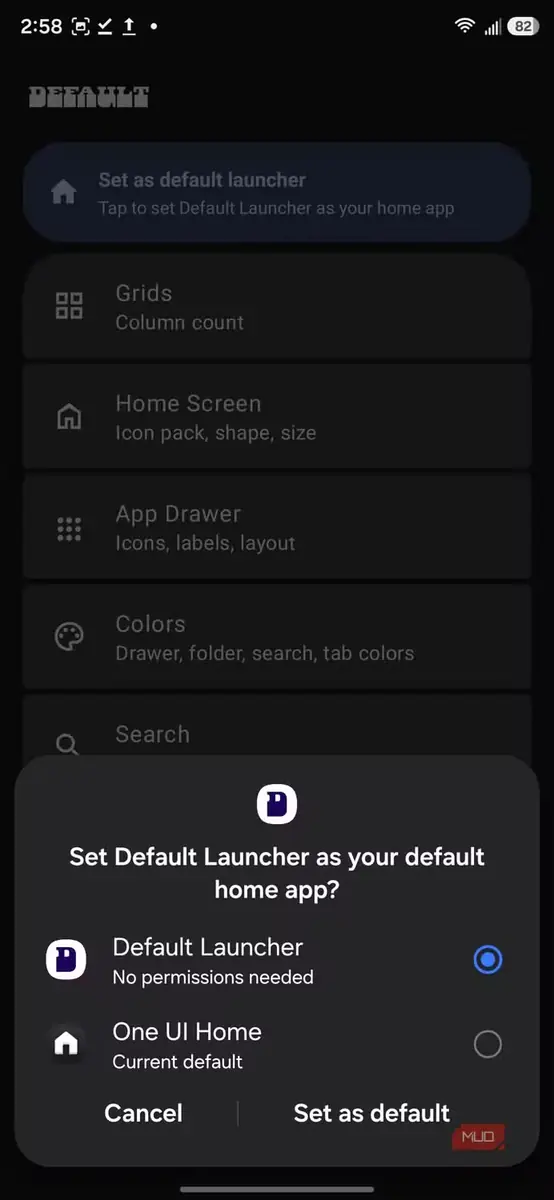 انتخاب Default Launcher بهعنوان برنامه صفحه اصلی