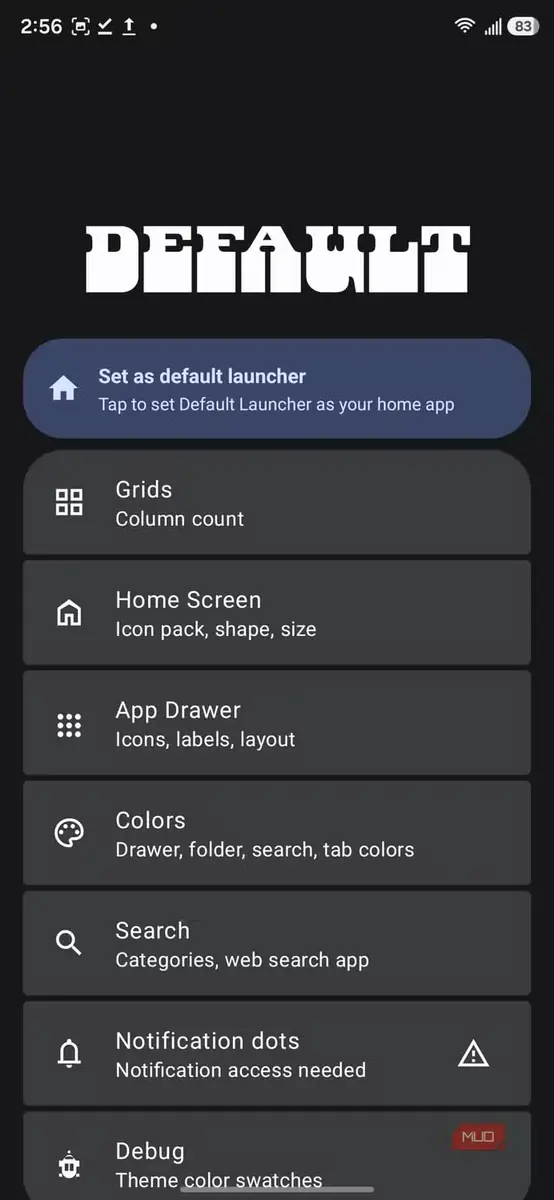 صفحه اصلی تنظیمات Default Launcher