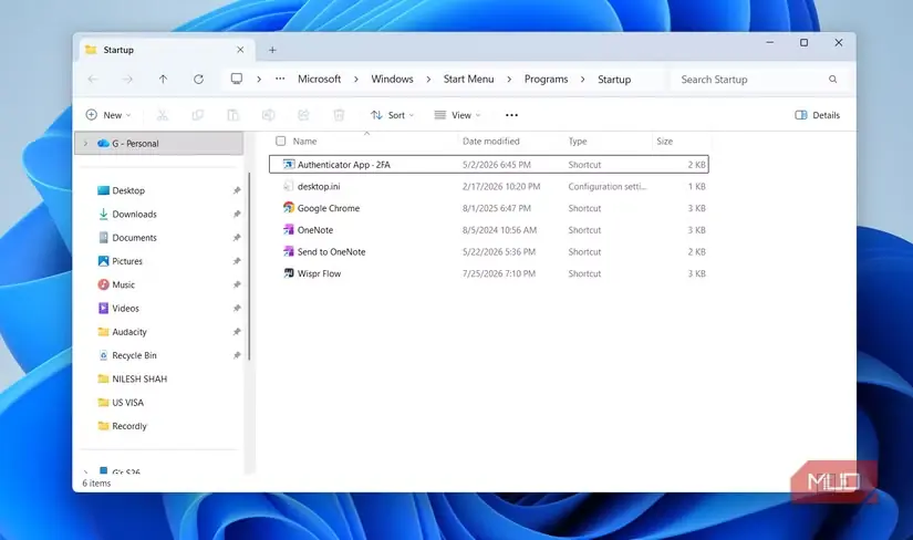 پوشه راهاندازی در Windows