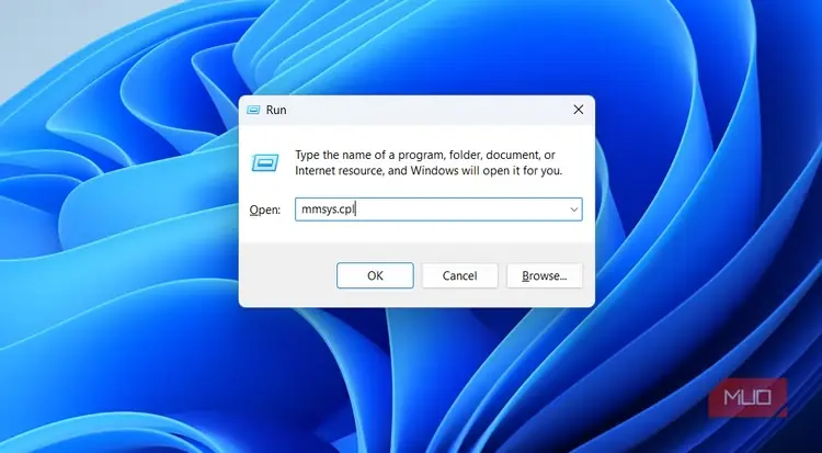 کادر اجرای Windows با فرمان بازکردن پنل صدا