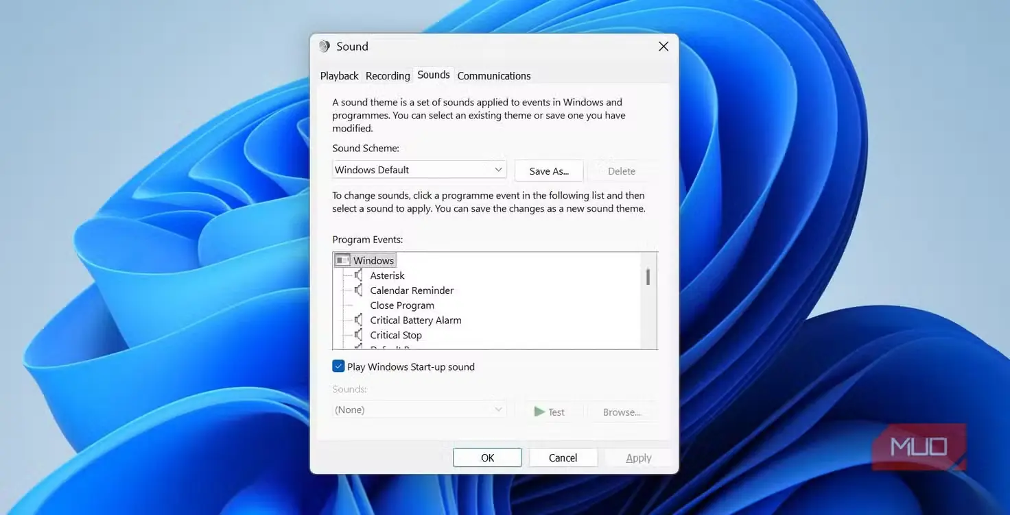 پنل تنظیمات صدای Windows