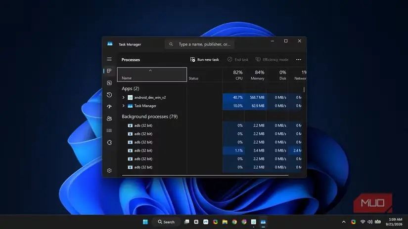 نمایش مصرف Android DeX در Task Manager