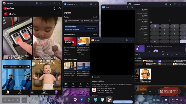 اجرای هم‌زمان چند برنامه در پنجره‌های Android DeX