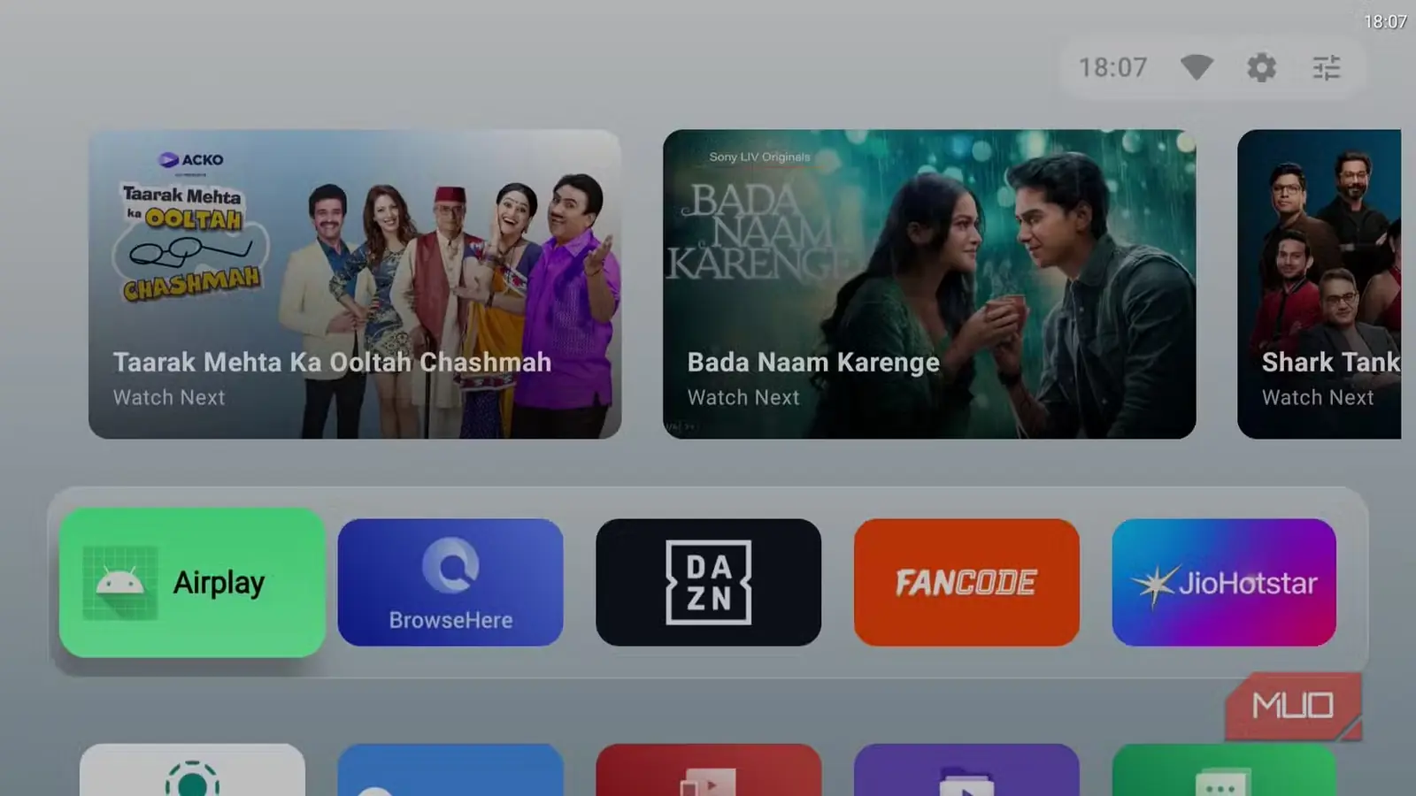 نمای AT4K Launcher روی تلویزیون هوشمند